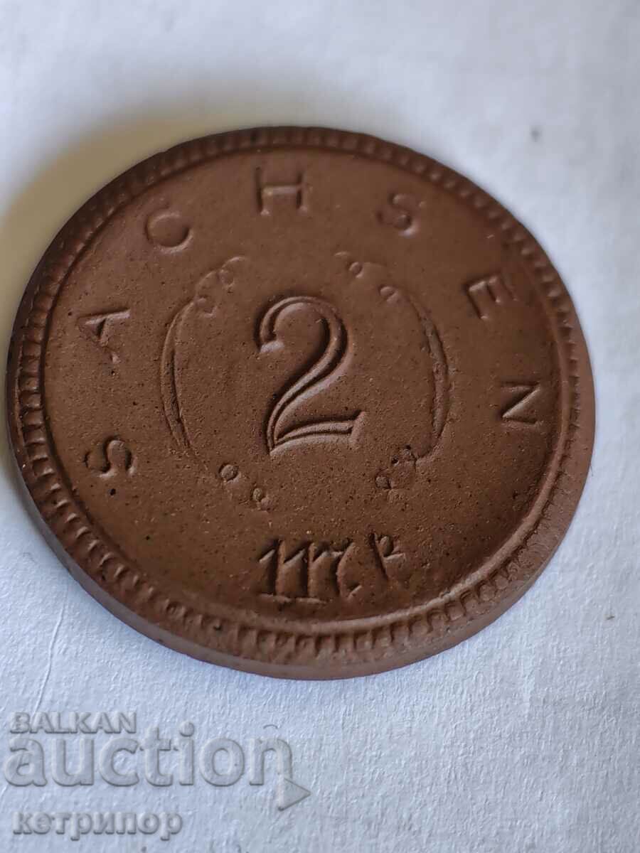 2 марки Саксония 1921 г Германия порцеланова монета