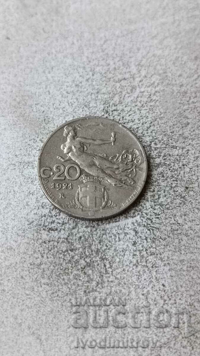 Italy 20 Centesimi 1921 R