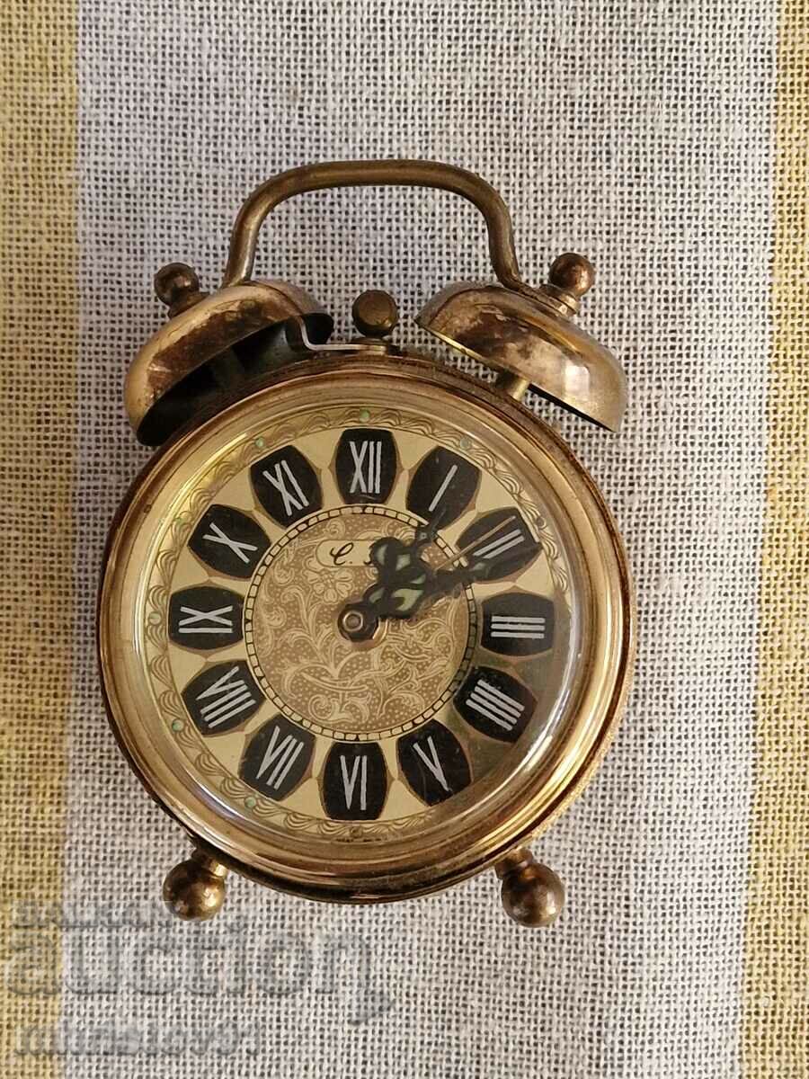 Vintage BLESSING German Alarm Clock Double Bell Gold Tone 1