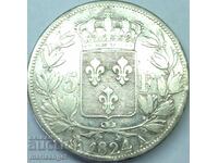 Франция 5 франка 1824 А - Париж сребро