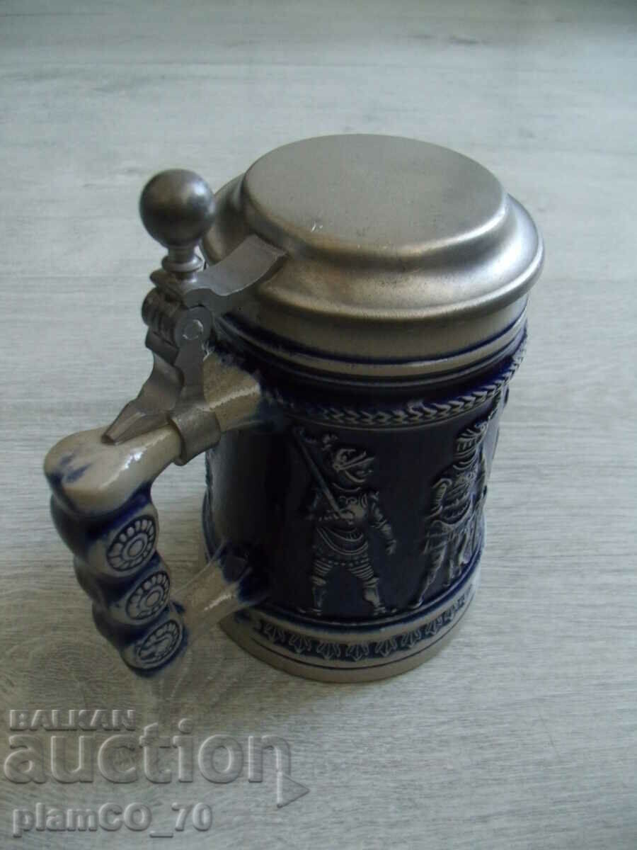 №*7472 old porcelain mug GERZIT - with metal lid - - 7