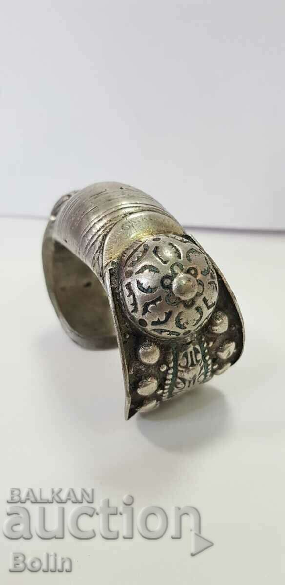 Rare 19th Century Revival Sterling Silver Enamel Sling Bracelet