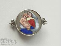 19th century OLD Silver ICON brooch - hand painted enamel