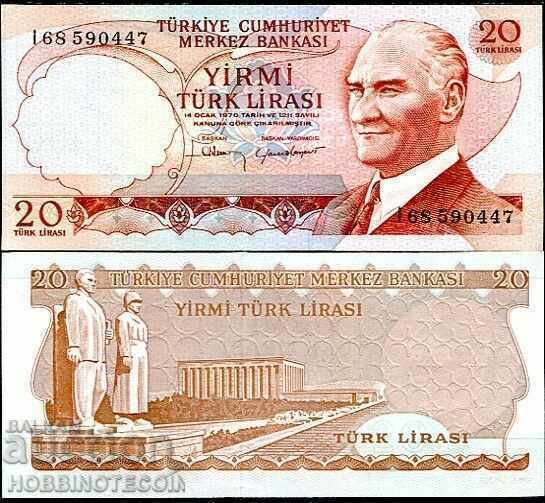 ТУРЦИЯ TURKEY 20 Лири емисия 1970 1974 ЧЕРВЕН Подпис UNC