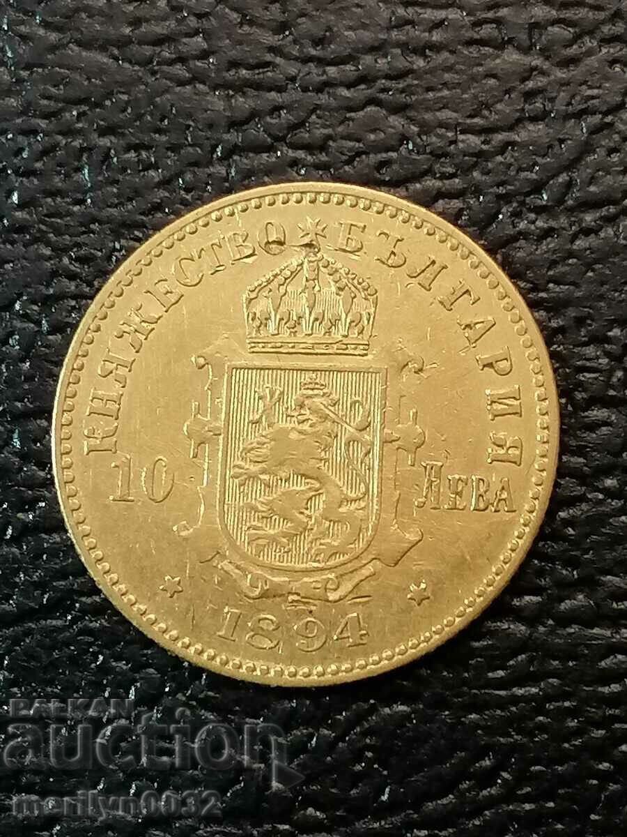 Moneda 10 BGN 1894 Principatul Bulgariei aur