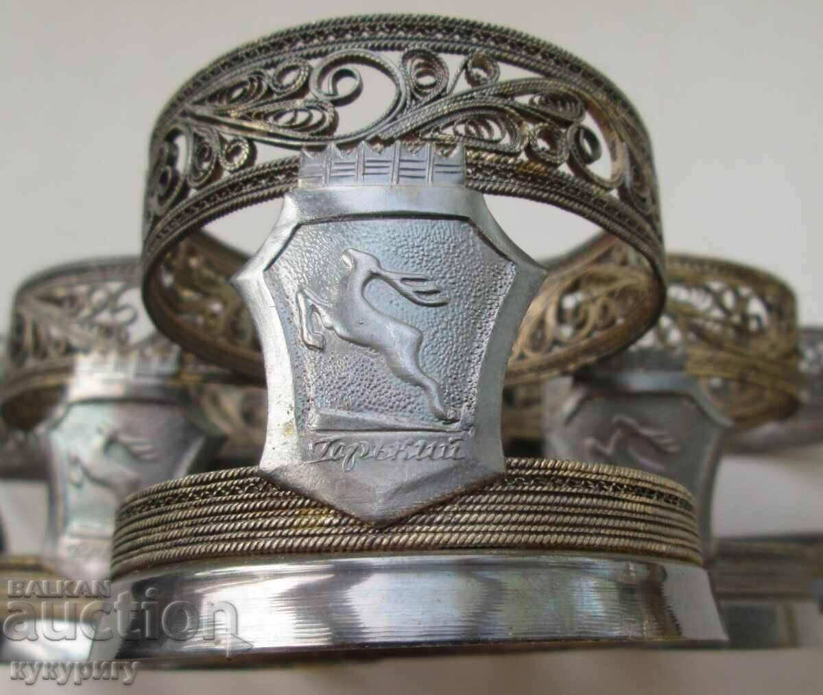 Set of 6 old Sots Russian inlaid filigree - 6 Set of 6 old Sots Russian inlaid filigree - 6