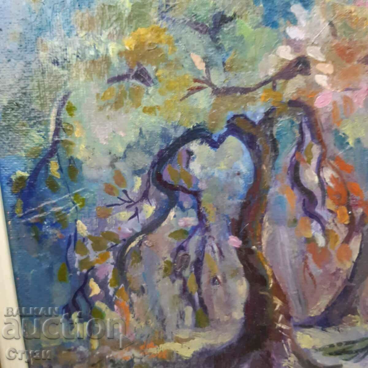 Livrarea Tablou original „Copaci romantici”, ulei, 49 x 39 cm