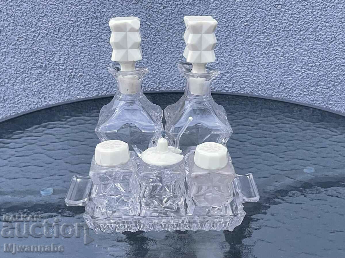 Old set of crystal and porcelain salt shakers