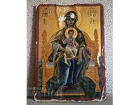 Large, Hand-Painted Icon of the Virgin Mary, Late 20th Century