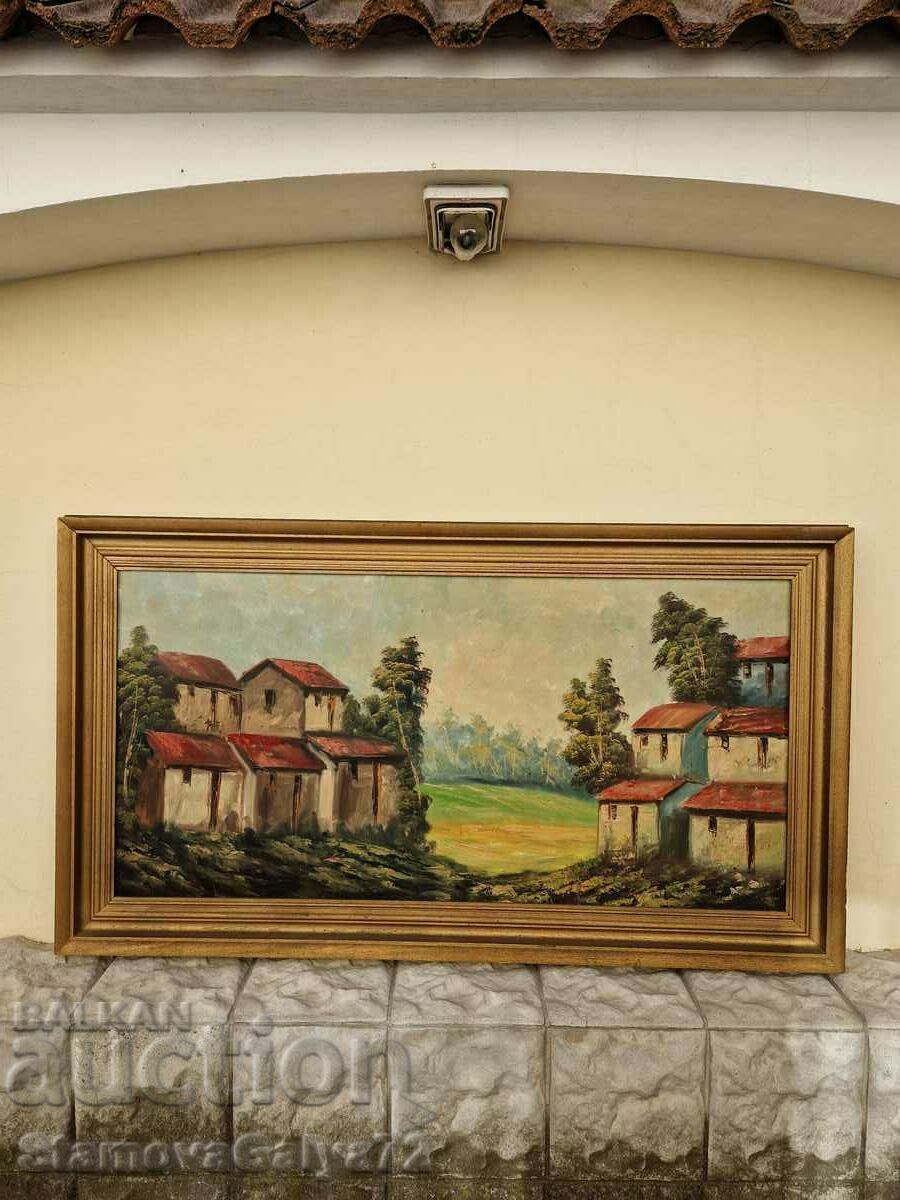 Pictură mare antică în ulei pe pânză