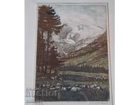 Цветна гравюра върху коприна,Виенски пейзаж.