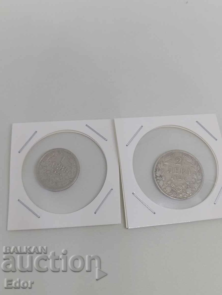 Лот монети.1 и 2 лева 1925г.