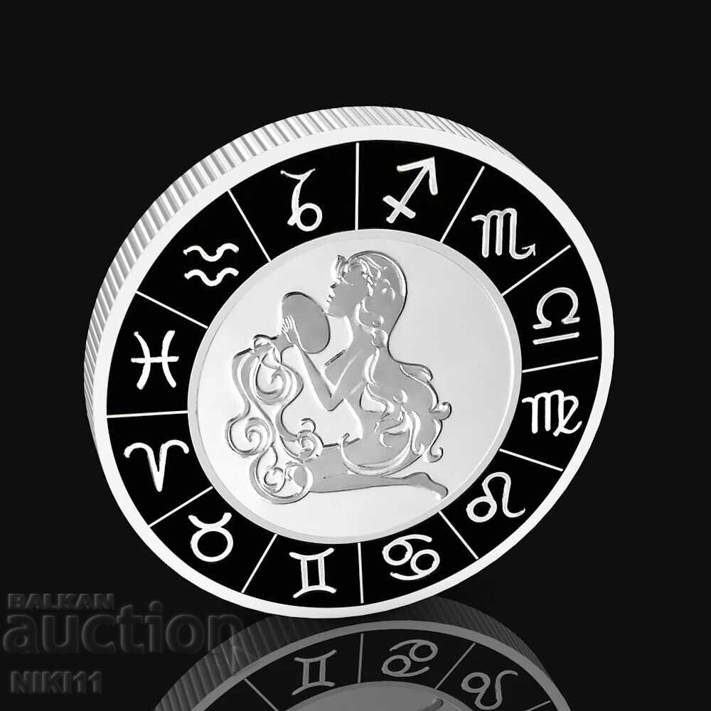 Aquarius zodiac coin in a protective capsule, zodiac signs, zodiac