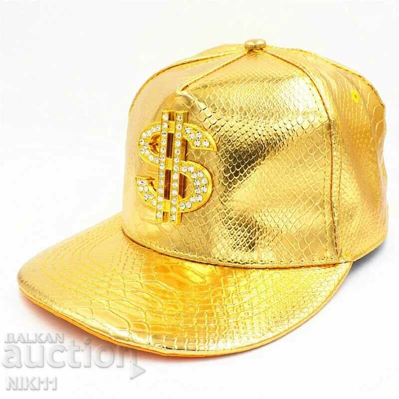 Златна рапърска шапка с козирка с долари крокодилска кожа