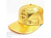 Pălărie de rapper de aur cu vizor dolari din piele de crocodil