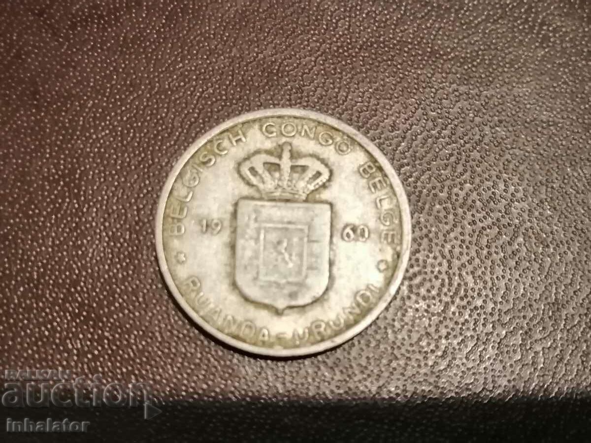 1960 Rwanda Urundi Belgian Congo 1 franc