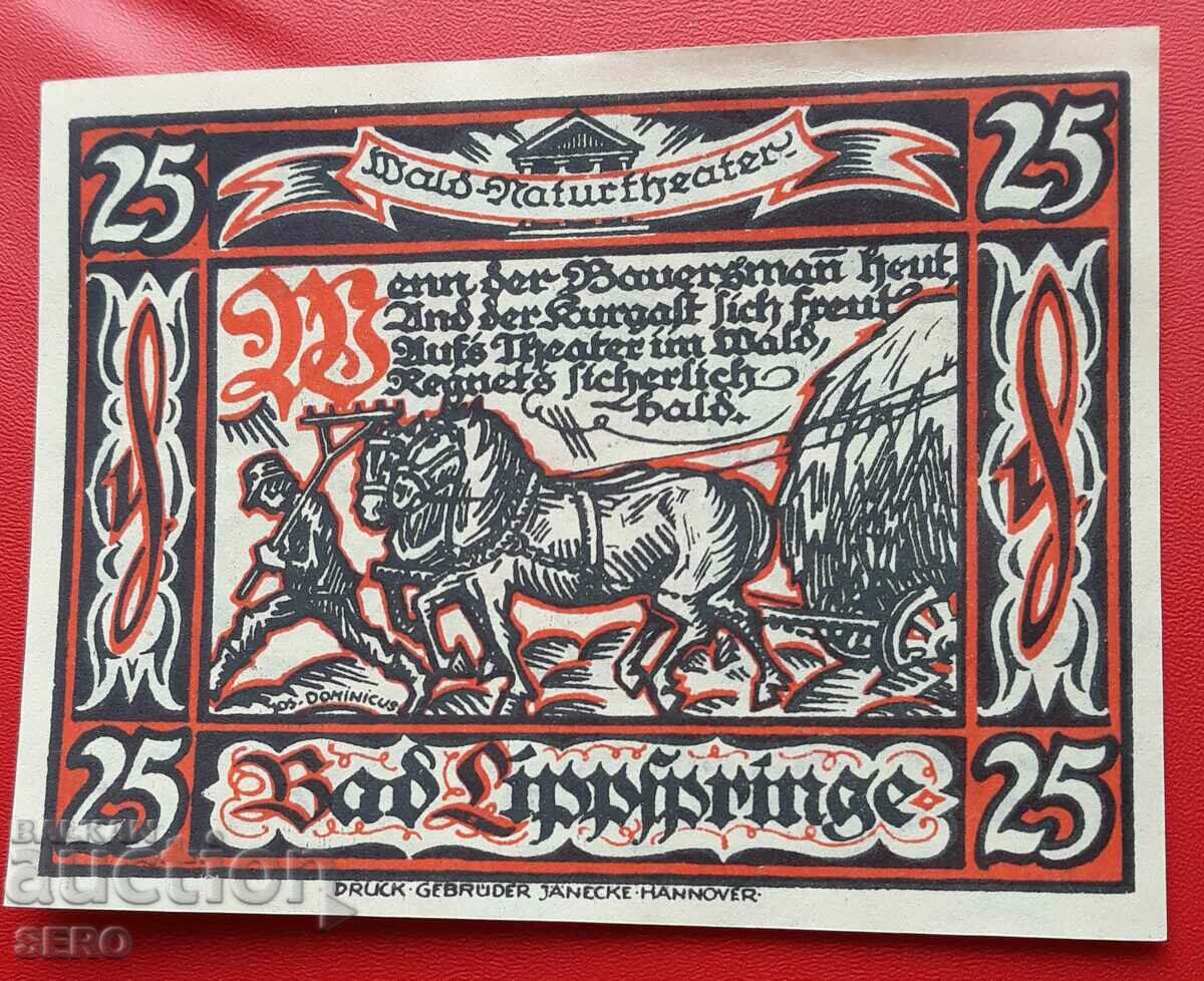 Банкнота-Германия-С.Рейн-Вестфалия-Бад Липспринге-25 пф 1921