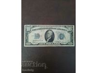 1934 ten dollar bill, blue stamp.