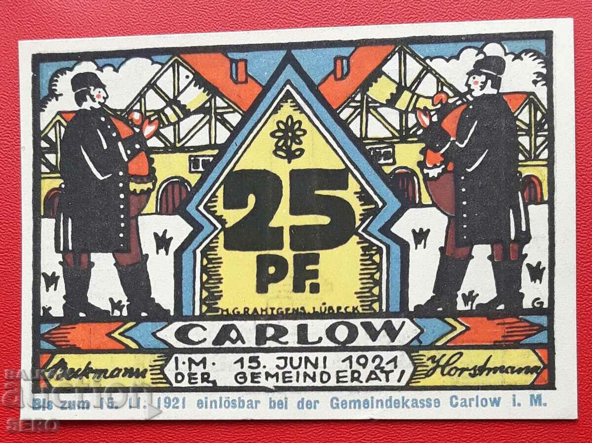 Τραπεζογραμμάτιο-Γερμανία-Μέκλενμπουργκ-Πομερανία-Κάρλοου-25 pfennig 1921