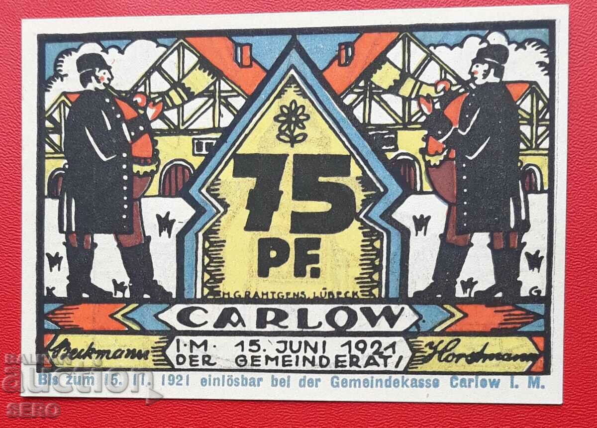 Τραπεζογραμμάτιο-Γερμανία-Μέκλενμπουργκ-Πομερανία-Κάρλοου-75 pfennig 1921