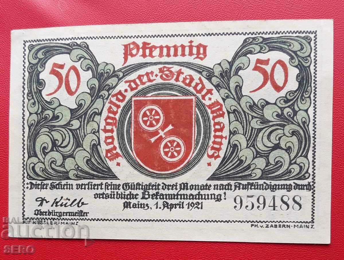 Τραπεζογραμμάτιο-Γερμανία-Reiland-Pfalz-Mainz-50 pfennig 1921
