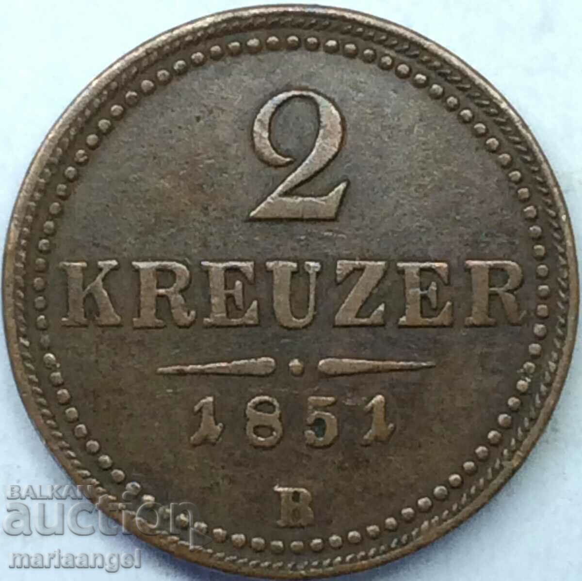 2 Kreuzers 1851 Austria B - Kremnitz 10.82g