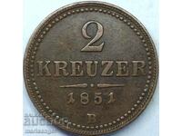 2 Kreuzers 1851 Austria B - Kremnitz 10.82g