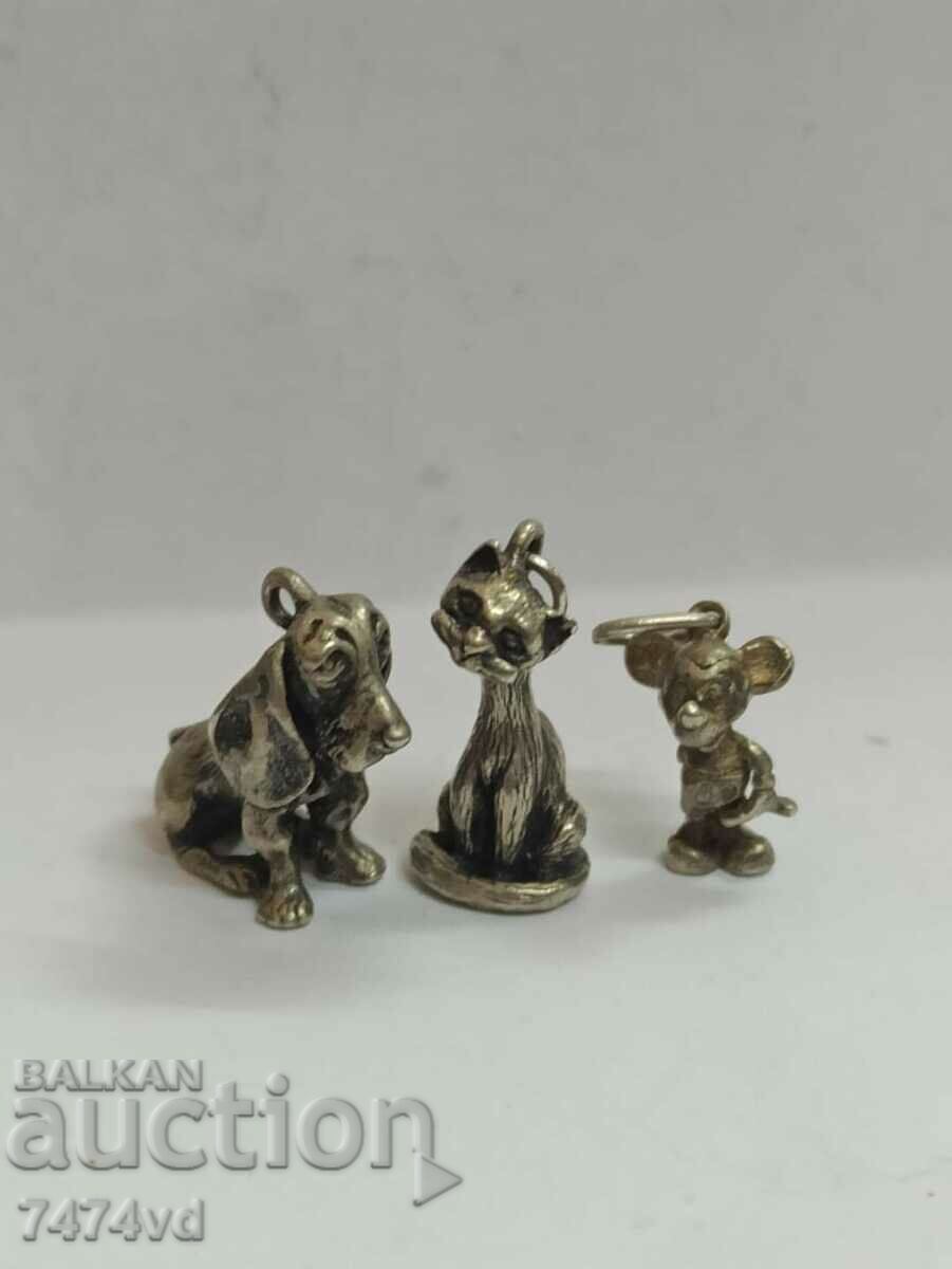 Animale vechi de argint medalioane miniaturale
