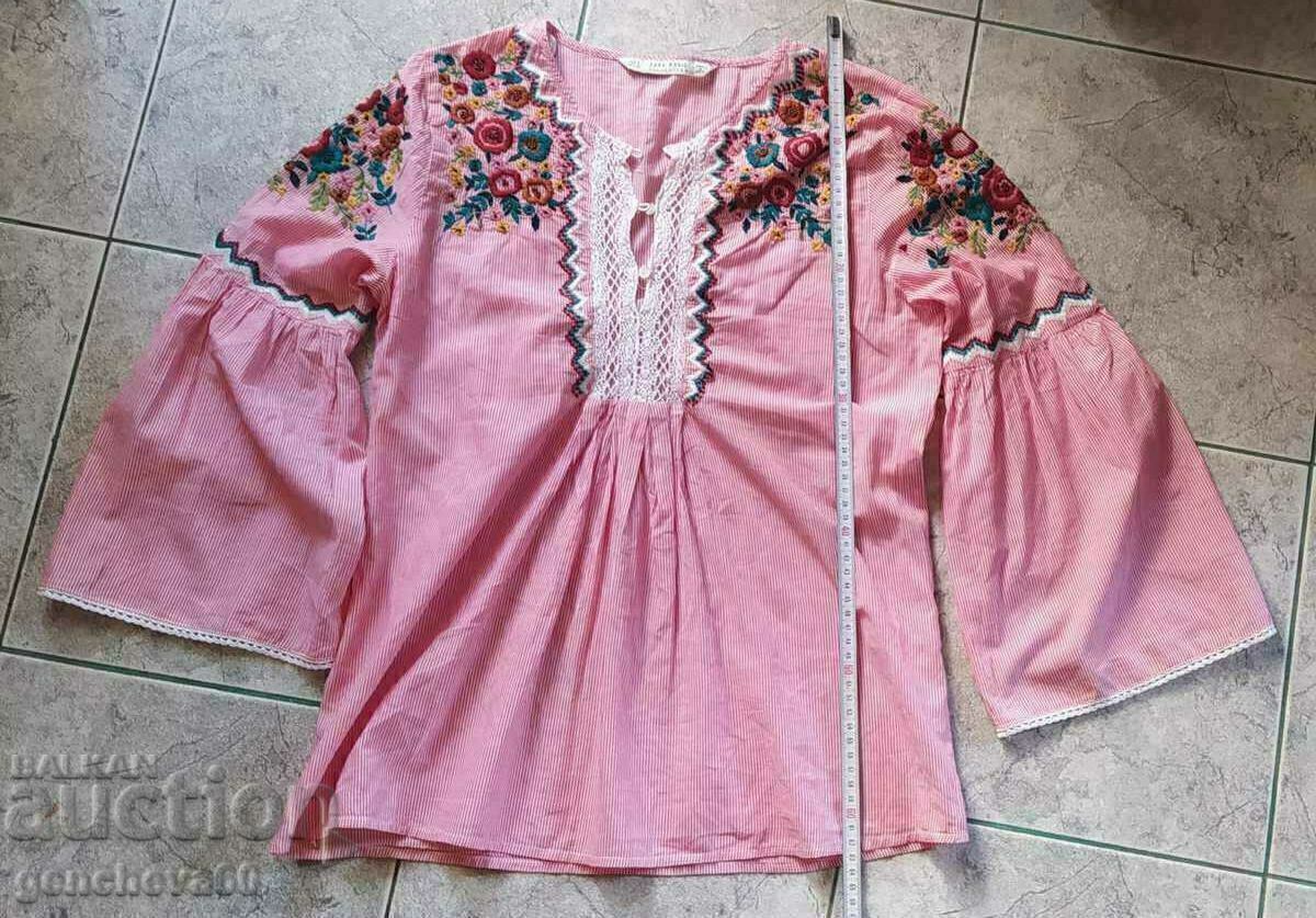 Риза с бродерия и мъниста ZARA BASIC/носия - 6
