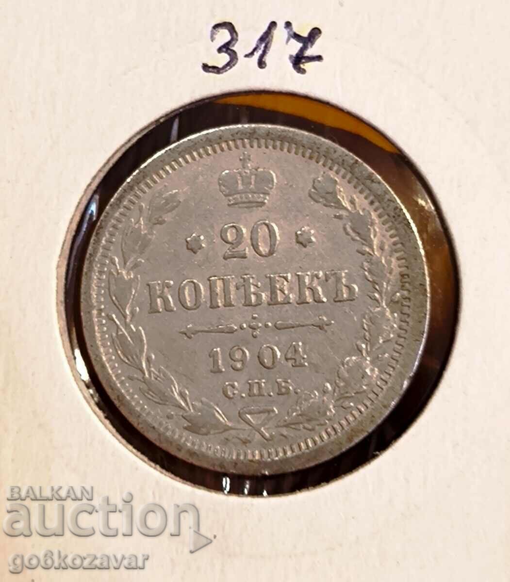 Russia 20 kopecks 1904 Silver!