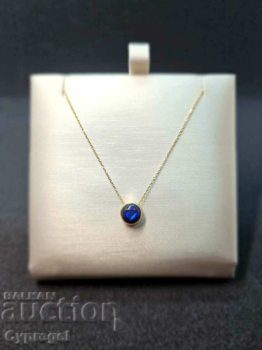 Gold necklace with Australian black opal