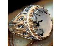 Ring with white amber, cabochon