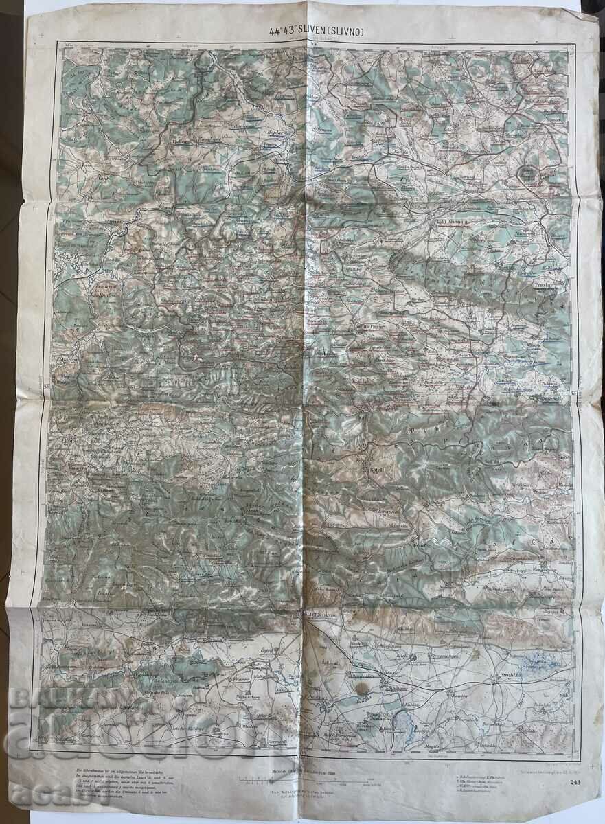 German military map from 1911. Sliven