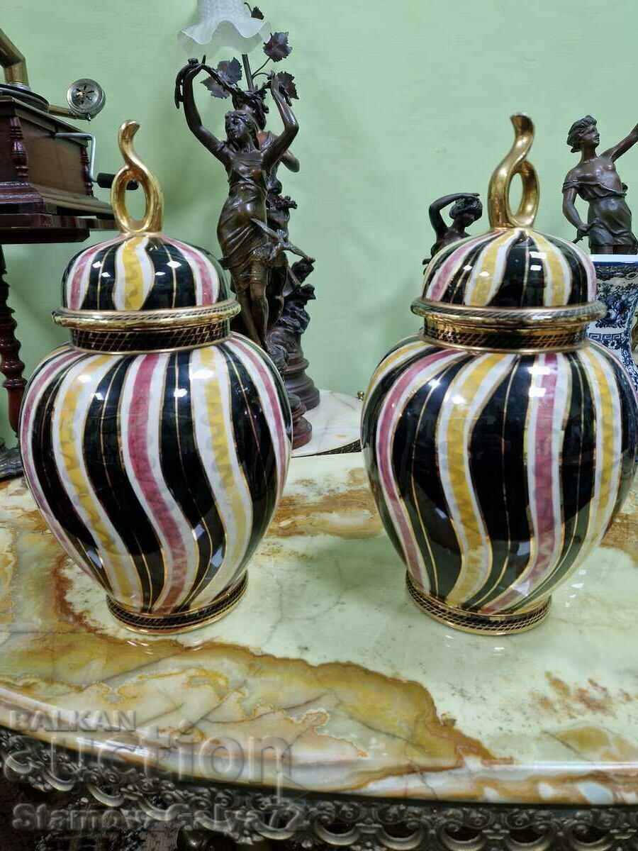 Pair of Unique Antique Belgian H. BEQUE Porcelain Urns with price 298.00 BGN | € 152.36 Pair of Unique Antique Belgian H. BEQUE Porcelain Urns with price 298.00 BGN | € 152.36