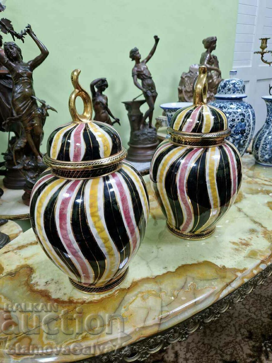 Delivery of Pair of Unique Antique Belgian H. BEQUE Porcelain Urns Delivery of Pair of Unique Antique Belgian H. BEQUE Porcelain Urns