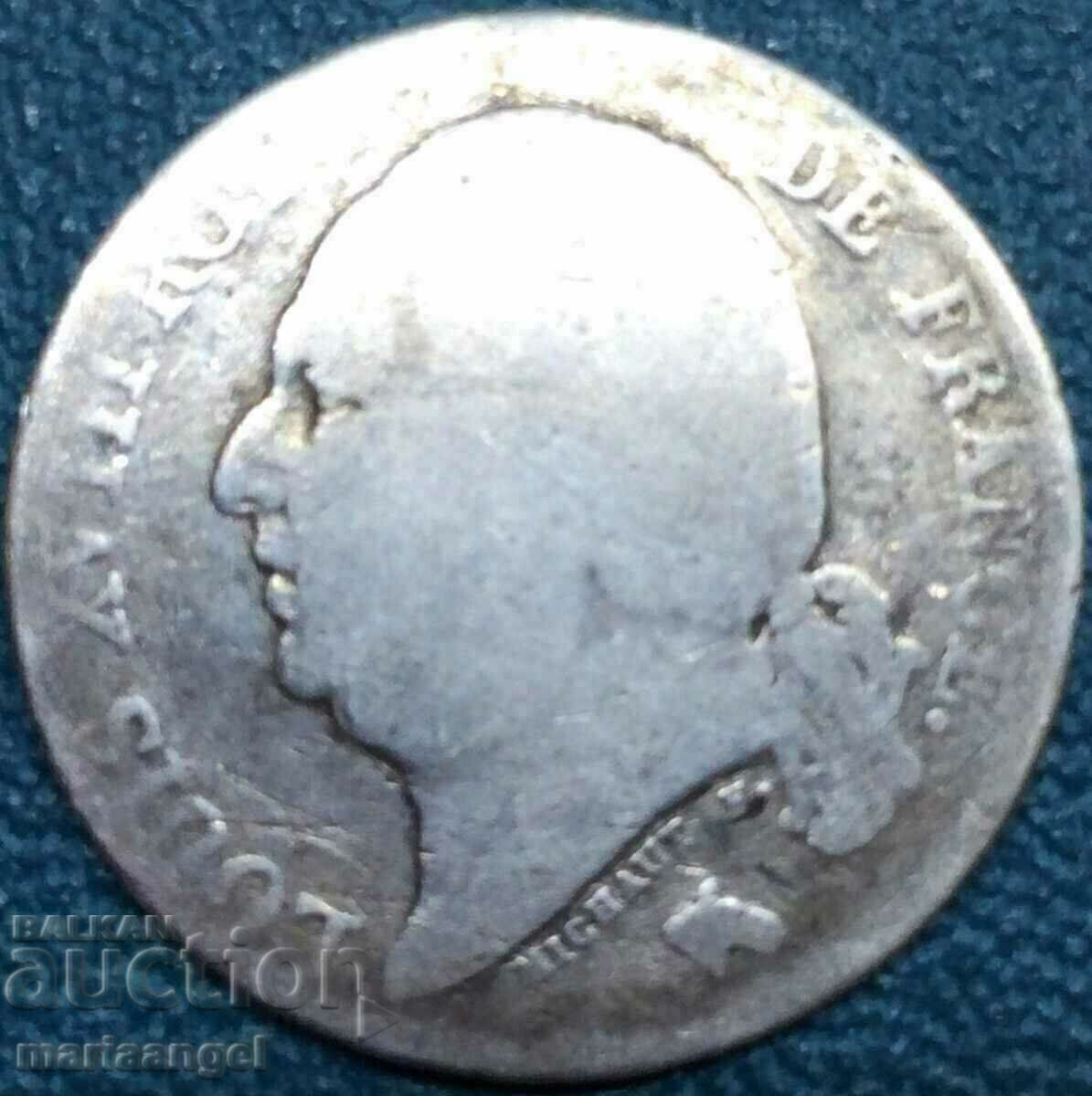 Франция 1 франк 1819 Луи XVIII сребро - изкл. рядка