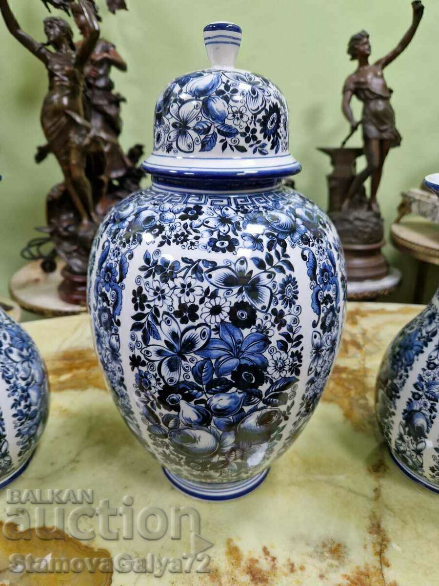 Auction  Unique antique set of Delft porcelain vases
