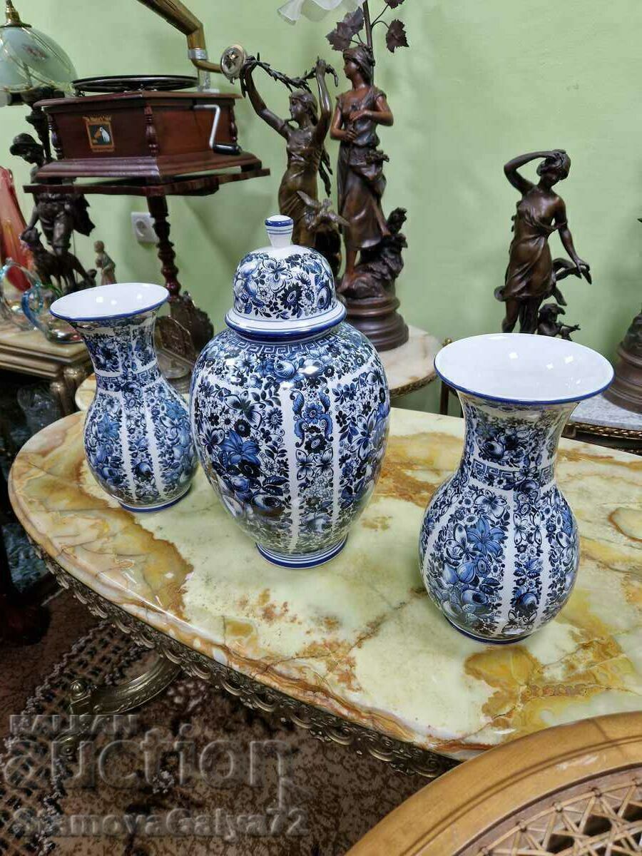 Unique antique set of Delft porcelain vases - 6
