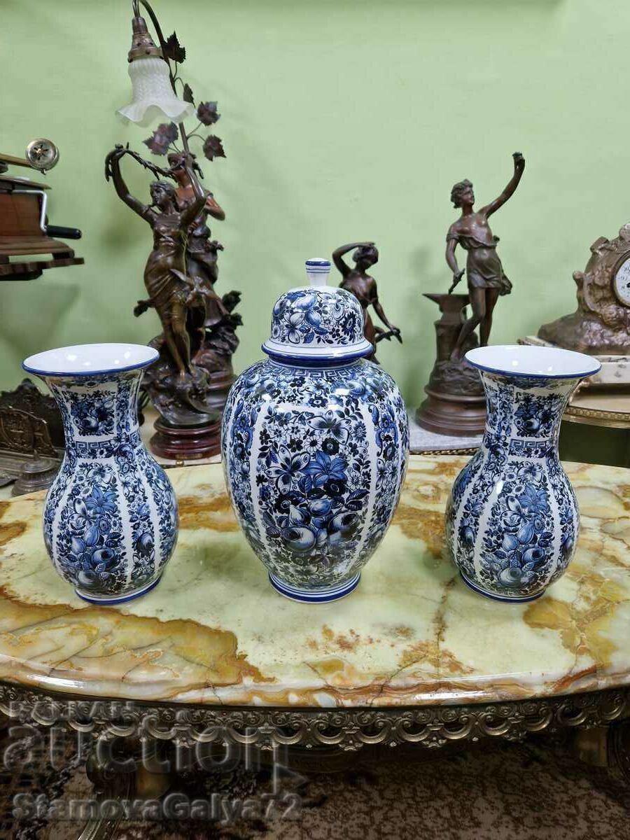 Unique antique set of Delft porcelain vases Unique antique set of Delft porcelain vases