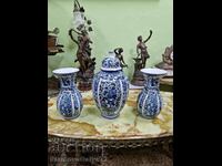 Unique antique set of Delft porcelain vases