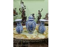 Unique antique set of Delft porcelain vases