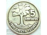 Гватемала 1955 5 цента центавос  сребро - доста рядка