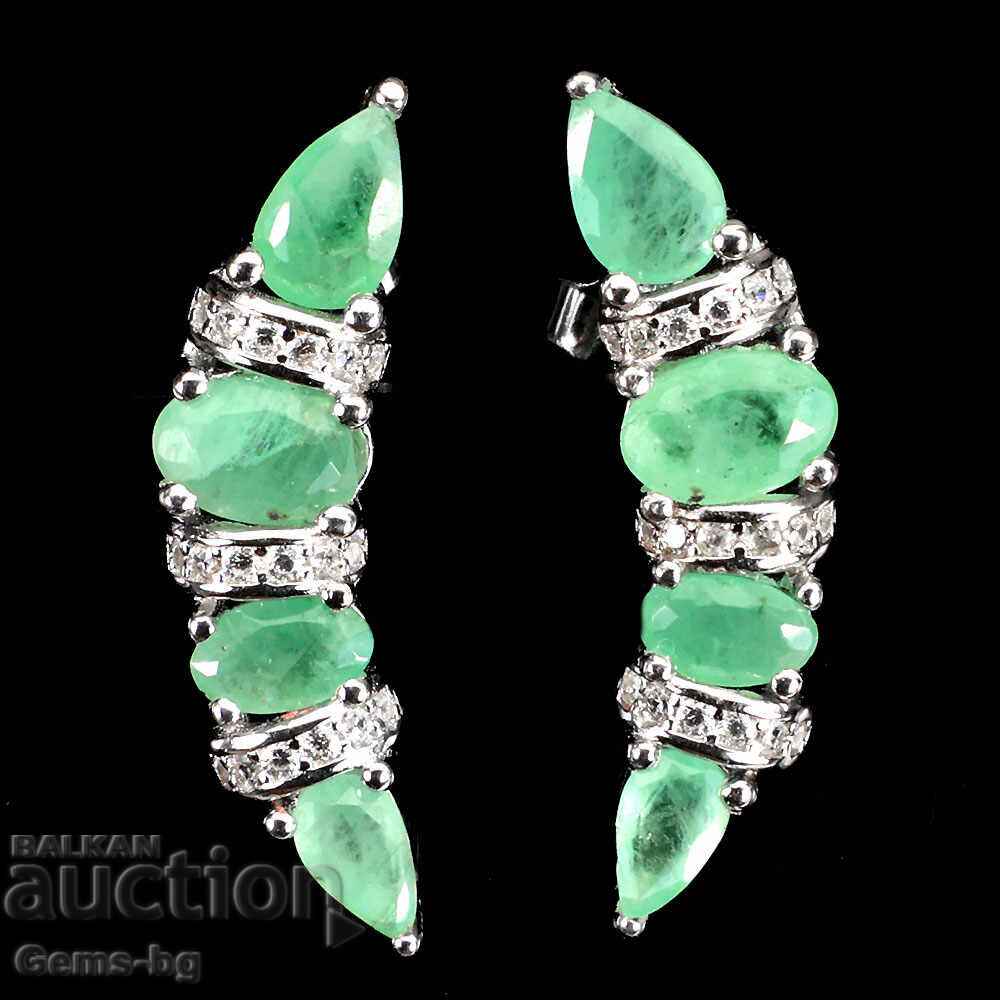 Silver earrings with natural emerald and zirconium