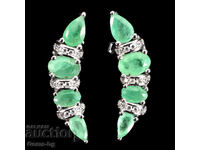 Silver earrings with natural emerald and zirconium