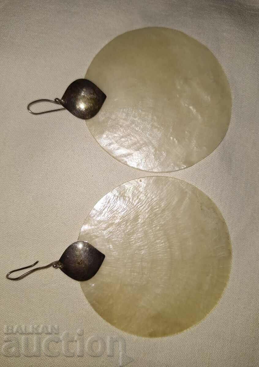 Auction Large vintage art silver and pearl shell earrings Auction Large vintage art silver and pearl shell earrings