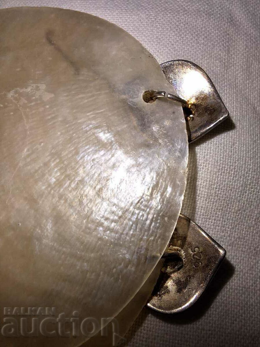 Large vintage art silver and pearl shell earrings - 6 Large vintage art silver and pearl shell earrings - 6