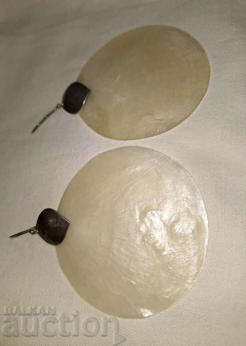 Large vintage art silver and pearl shell earrings - 7 Large vintage art silver and pearl shell earrings - 7