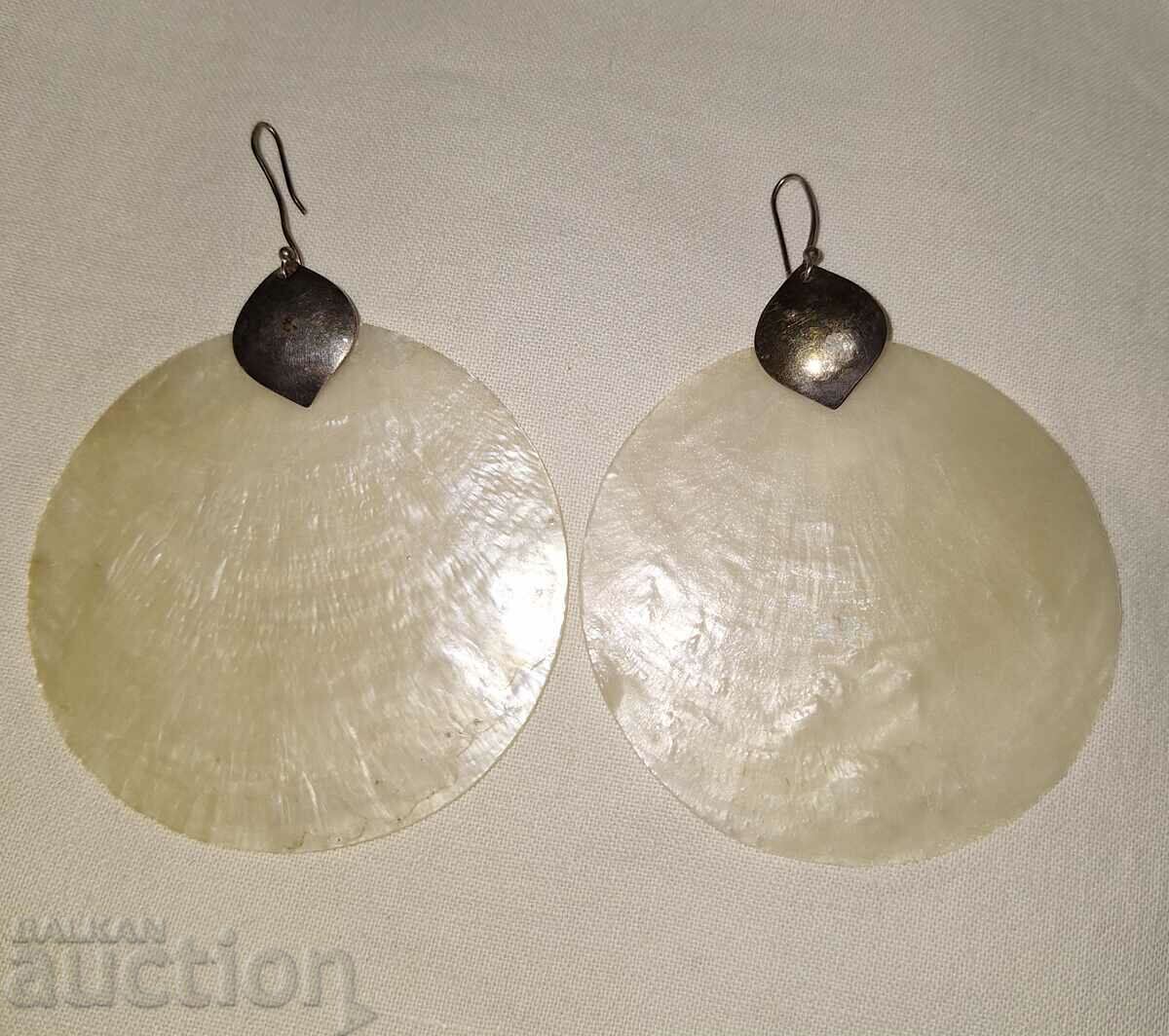 Large vintage art silver and pearl shell earrings