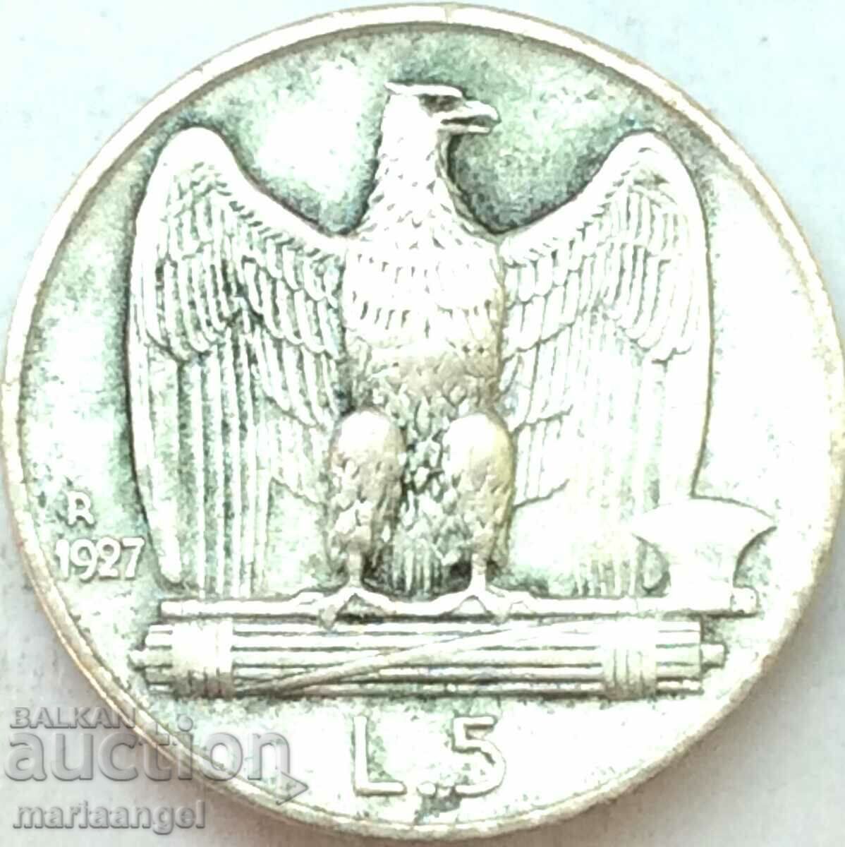 5 lire 1927 trupa Italia "F E R T" 4,94g argint