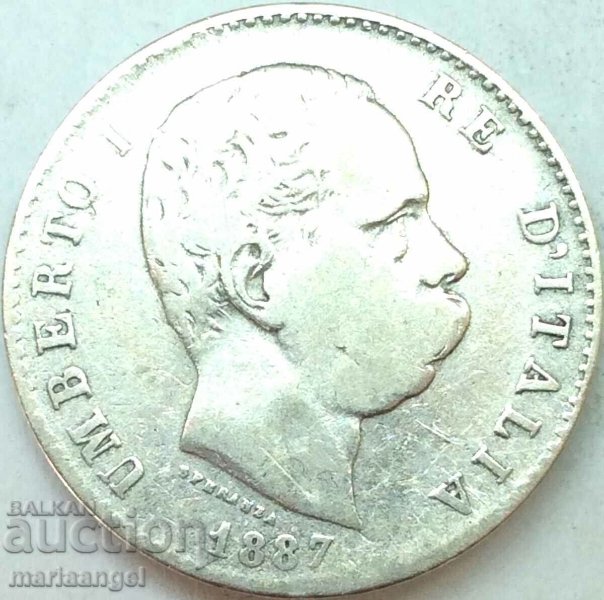 1 лира 1887 Италия Умберто I сребро 2
